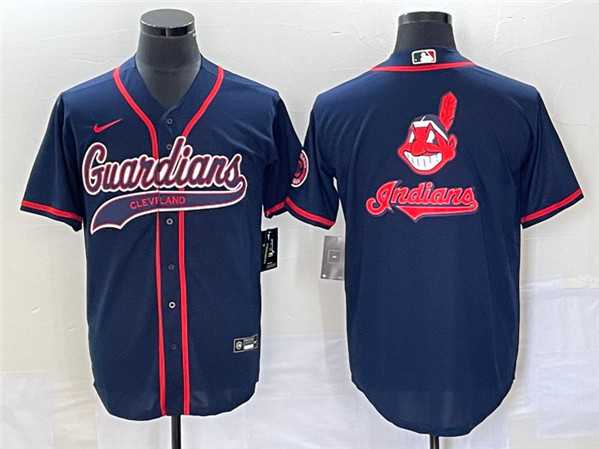 Mens Cleveland Guardians Navy Team Big Logo Cool Base Stitched Jersey->cleveland indians->MLB Jersey